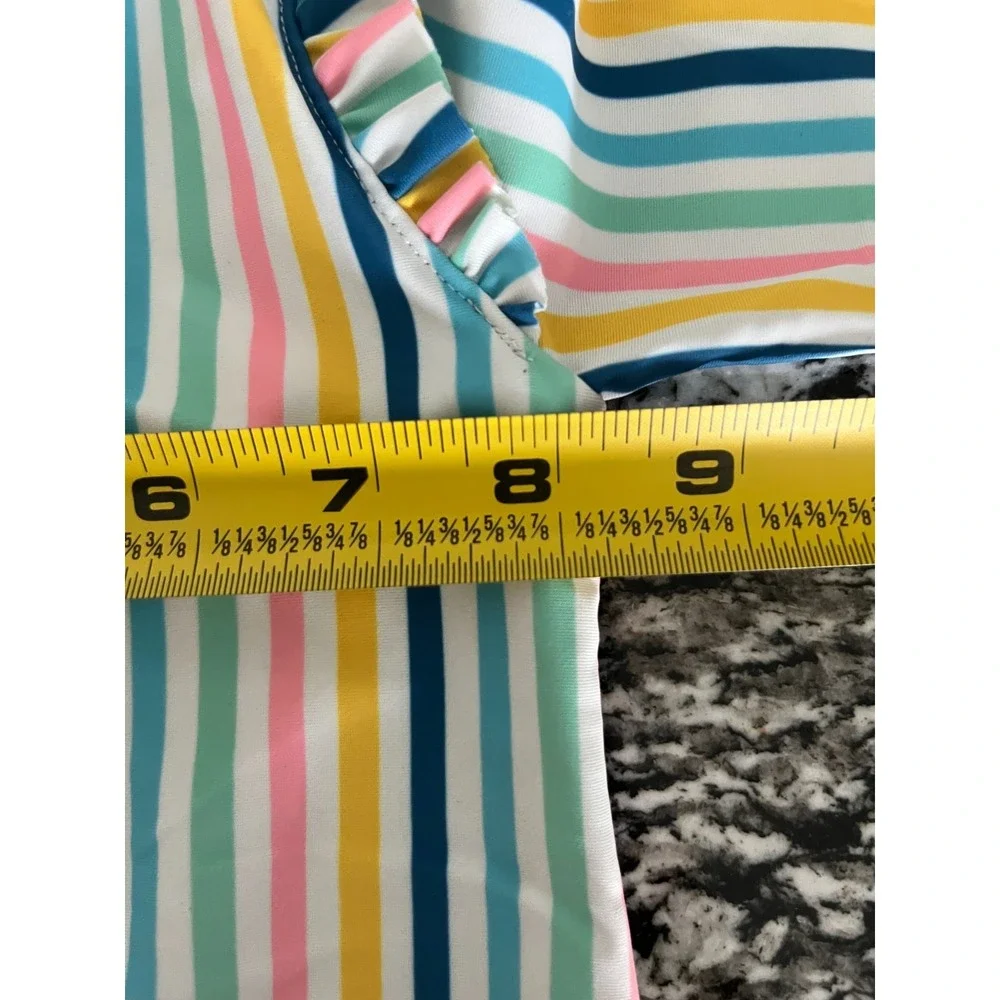 Old Navy Striped Ruffle Trim Rashguard One Piece Swimsuit Girls 6-12M Multicolor
